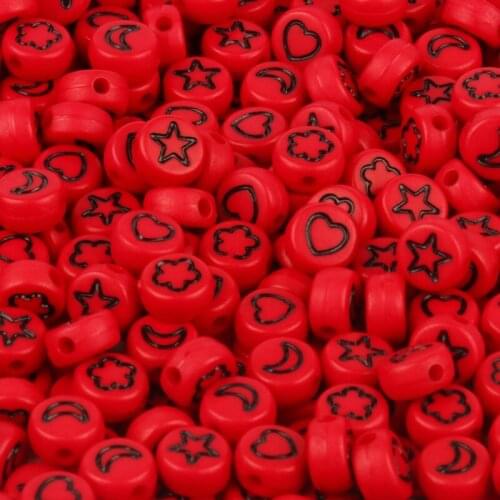 4*7mm Red Color Star Moon Flower Love Heart Acrylic Beads Round Flat Loose Spacer Beads For Jewelry Making Diy Bracelet Necklace