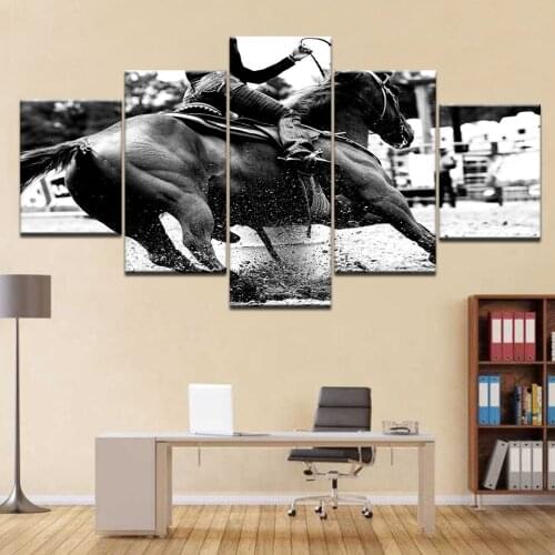 5 Pieces Masters Equestrian Silhouette Black White Landscape Print Poster Picture For Home Decor Wall Art Canvas Painting