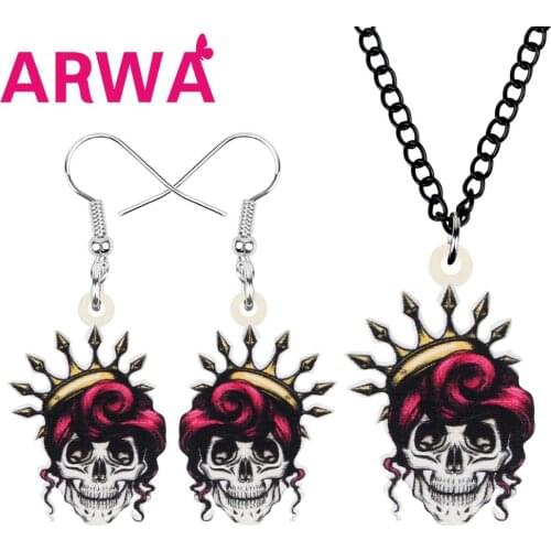 ARWA Acrylic Halloween Skeleton Skull Jewelry Sets Aesthetic Earrings Necklace For Women Girls Classic Festival Gift Decoration