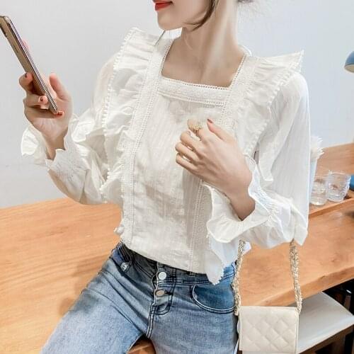 French square collar puff sleeve top womens autumn clothing 2021 new super fairy design chiffon shirt blouse