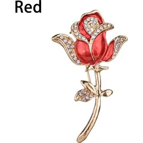 Flower Brooches Pins Rhinestone Crystal Rose Brooches Gold Color For Women Wedding Dress Decoration Luxury Jewelry