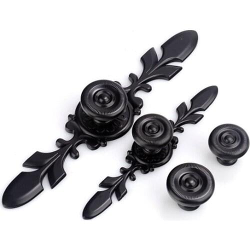 Black Drawer Knobs Pulls Handles Cabinet Handle With Back Plate Flower Cupboard Knobs Kitchen Door Handles Dresser Decor