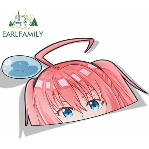EARLFAMILY 13cm x 9cm for Milim Nava Tensei Shitara Slime Datta Ken Peek Anime Big Head Vinyl Car Sticker JDM Window Trunk Decal