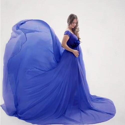 Elegant Maternity Dresses for Photo Shoot Sexy V Neck Off Chiffon Maxi Maternity Gown Shoulder Pregnancy Photography Dress