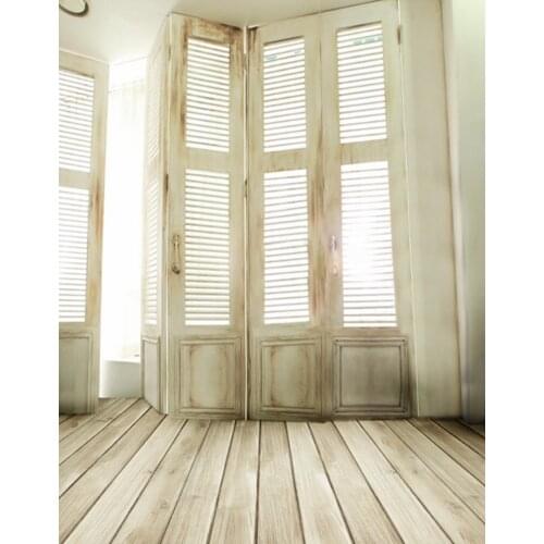 5x7ft Wooden Floor White Wooden Door Wall Photography Backdrops Photo Props Studio Background