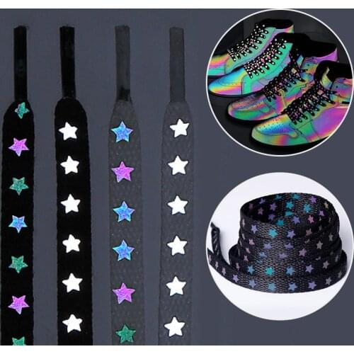 Holographic Reflective Star Shoelaces Double-sided Reflective High-bright Reflective Flat Laces Sneakers Shoelaces Length 120cm