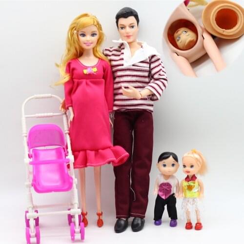 Baby Girl Toys Pretend Play Set Baby Dolls Family Group Girl + Boy + Pregnant Mother + Father + Stroller Toys For Children Gift