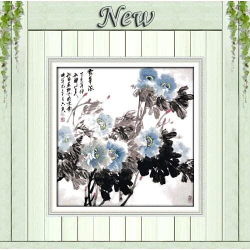 Flowers bathing in the dew paintings counted printed on canvas DMC 14CT 11CT chinese Cross Stitch Needlework Set Embroidery kits