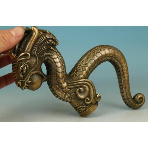 Chinese Copper Bronze Hand Carved Dragon Statue Cane Walking Stick Head