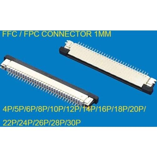 100pcs FFC / FPC connector 1mm 4 5 6 7 8 10 12 14 16 18 20 22 24 26 28 30P Bottom Contact Right angle Drawing type Lower contact