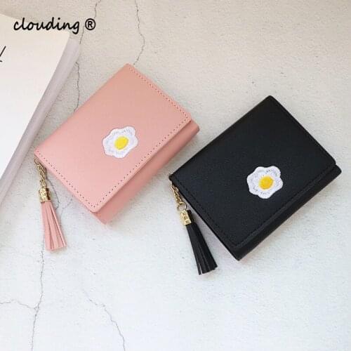 1 Pc Women Cartoon Short Wallet Leather Fried Egg Cute Wallets Purse Card Holder Lady Female Fashion Short Coin Purse
