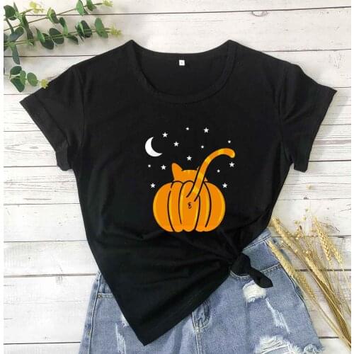 Cat pumpkin funny graphic women fashion unisex cute party street style halloween party gift cat lover tees youngs grunge tops