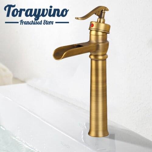 Torayvino Bathroom Faucet Basin robinet salle de bain gold Antique Brass Tap Deck Mount Waterfall Faucet Washbasin mixer Faucet