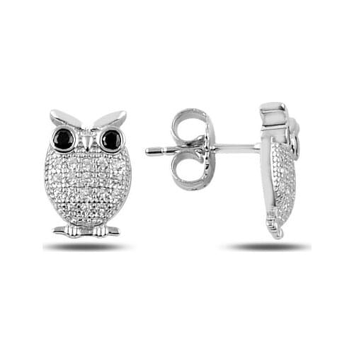KUTAYDAN Zircon Cubic Zirconia Owl Earrings 925 Sterling Silver