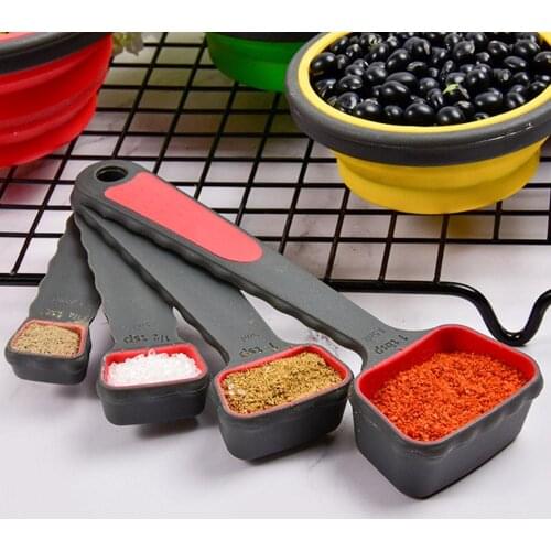 4pcs/set New Folding Silicone Measuring Set Grain Flour Shovel Tools Home Kitchen Measuring Cups Spoon For Baking