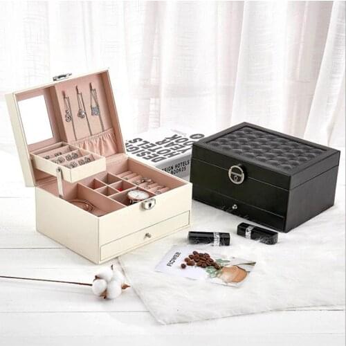 2021 New PU Leather Jewelry Storage Box Portable Double-Layer Packaging Box European-Style Multi-Function spring Gift