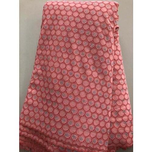 Solid color African 100% Cotton Lace Fabric Latest Voile Lace In Switzerland With Stones For Women Dress Party YLL3628