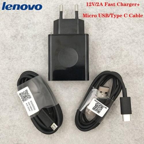 Original Lenovo Fast Charger Cable 12V2A QC 3.0 EU Adapter Type C/Micro USB Cable For Vibe P2 P1 K5 Spelen S5 Z5 Z6 Pro K10 Plus