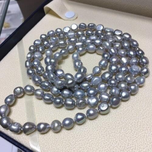 Baroque Pearl Sweater Necklace Grey/White/Mix Color 9-10mm Keshi Double Strand Necklace 2Pieces/Lot