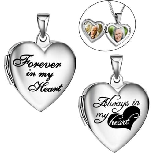 Forever In My Heart stainless steel Love Heart Locket Necklace That Holds Pictures Photo Locket Necklace for Women Girls