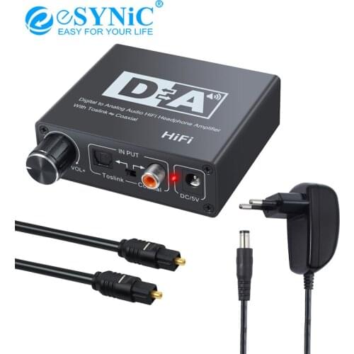 ESYNiC 192kHz DAC Converter Digital to Analog aduio Converter Bi-Directional Digital Audio Converter RCA L/R 3.5 mm Adapter