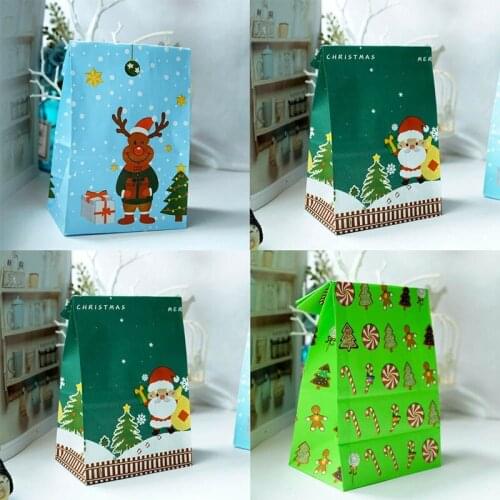 Santa Claus Elk Food Bag Flat Mouth Paper Bag Gift Bag Home Decoration Bag, Christmas And New Year Children Gift Bag Packaging