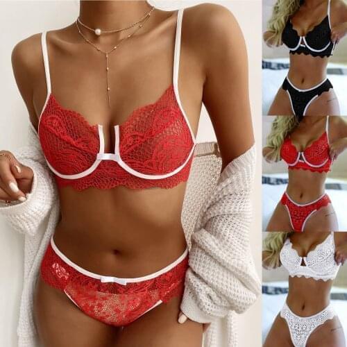Sexy Lingerie Ladies Strap Lace Crochet Underwear Women Set Embroidery Sexy Sensual Lingerie Cutout Bra Brief Sets