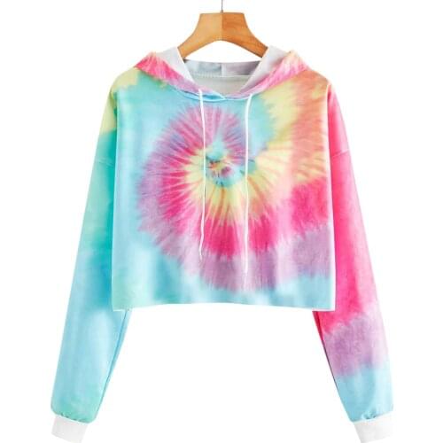Fashion Tie-dye Hoodies Sweatshirts Women Girls Casual Long Sleeve Short Hooded Sweatshirt Harajuku Top Blouse Hoody Sudaderas