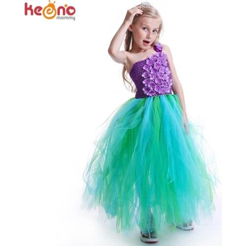 Girls Mermaid Tutu Dress Green Blue Purple Under The Sea Princess Inspired Children Clothes for Birthday Halloween Tulle Dress