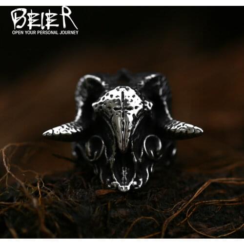 Viking Vintage Sheep Skull Men Ring Male Norse Mythology Jewelry Animal Punk Gift