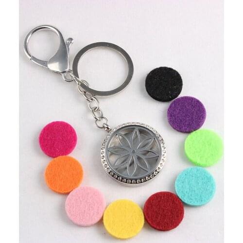 Screw Sunflower Aromatherapy Essential Oils Diffuser Locket Keychain Stainless Steel Perfume Locket Keychain 10PCS
