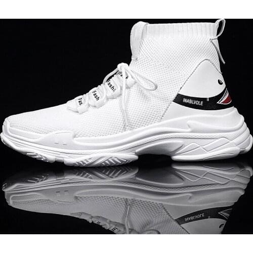 Weweya High Top Men Boots Unisex Lace Up Ankle Boot White Sneakers Sock Shoes Man Thick Bottom Couple Footwear Ankle Shoes 35-44
