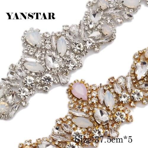 YANSTAR (30pcs)Wholesale Rose Gold Beaded Crystal Rhinestones Appliques Accesory For Wedding Dress Belt Iron Bridal Sash YS917