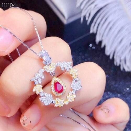 CoLife Jewelry Silver Garland Pendant for Party 4x6mm Natural Ruby Silver Pendant 925 Silver Ruby Jewelry Gift for Wife
