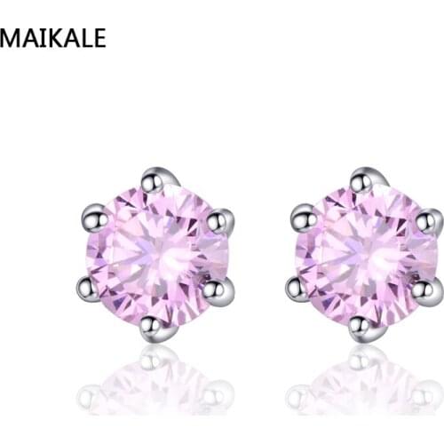 MAIKALE Korean Earrings AAA Cubic Zirconia New Copper Plated Gold Stud Earring For Girls Needle Hypoallergenic Earrings