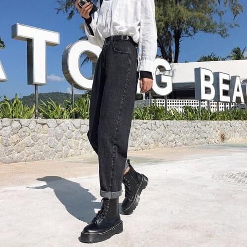 Women Loose Casual Denim Pants Harem Vintage High Waist Jeans Woman Boyfriends Denim Pants Nine points Jeans