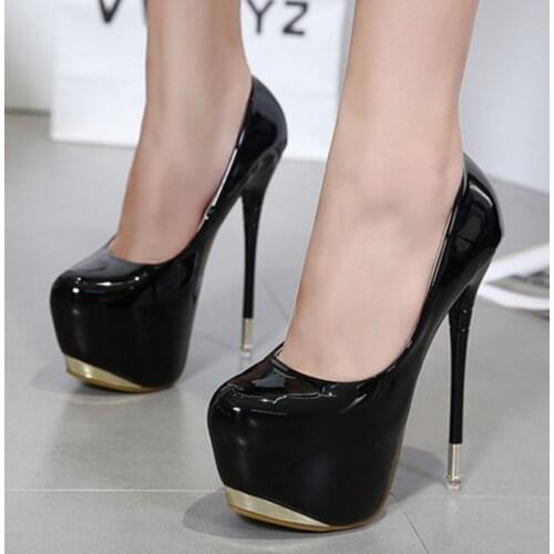 16cm High Heels Womens Round Toe Night Club Pumps Platfrom Sexy Patent Single Shoes Shallow Mouth Stiletto