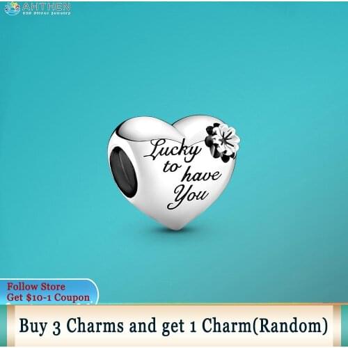 Ahthen 925 Sterling Silver Charm Heart & Clover Charm fit Original Pandora Bracelets for Women Jewelry Making Girl DIY Jewelry