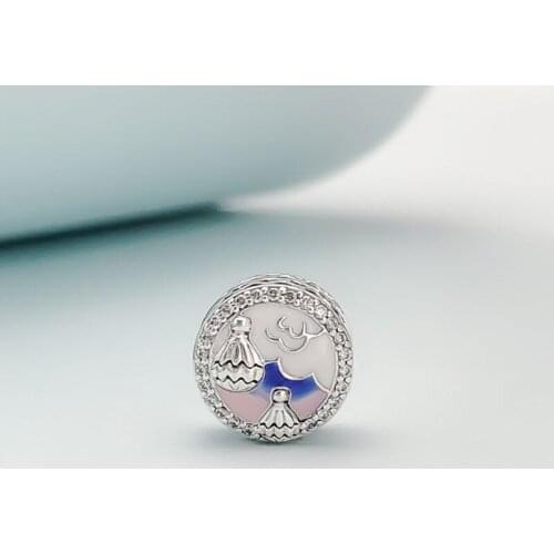 Authentic 925 Sterling Silver Creative Hot Air Balloon With Blue Sky Beads Fit Original Pandora Bracelet For Women Diy Jewelry