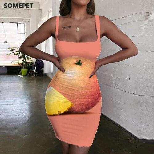 SOMEPET Fruit Dresses Women Painting Bodycon Dress Creativity Sundress Art Ladies Dresses Womens Clothing Mini Evening Short
