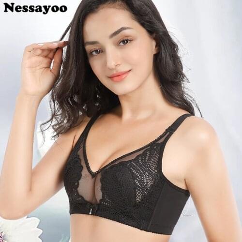 Women Ultra-Thin Lace Mesh Bra Push Up Brassiere Wirefree Lingerie Underwear Luxury Lace Bra Sexy Embroidery Women Lingerie 95C
