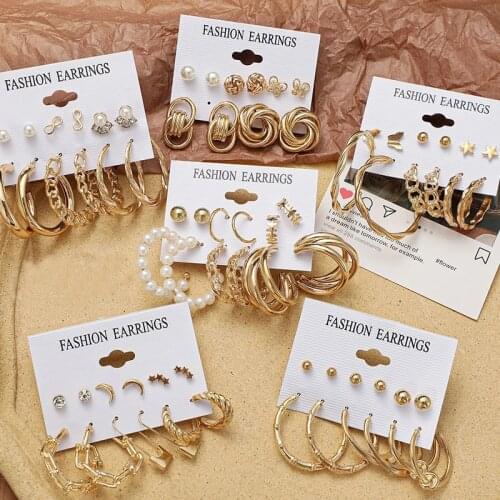 Gold Pearl Earrings Set For Women Elegant Dangle Drop Earrings 2021 Trendy Pearl Metal Hoop Earring Bohemian Jewelry