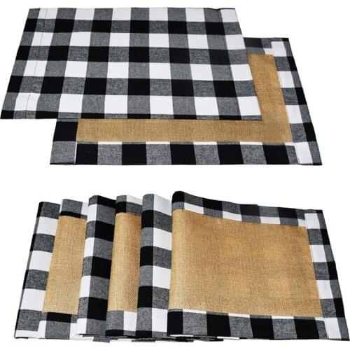 1 Pack 6 Placemat Table Mat Black White Burlap Placemat Table Tableware Plate Placemat 30X45cm