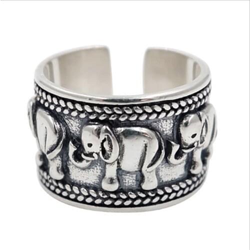 2019 New arrival Retro Tibetan Silver Adjustable Rings Elephant Animal Wide Vintage Thai Jewelry Open Ring For Lover Best Gift
