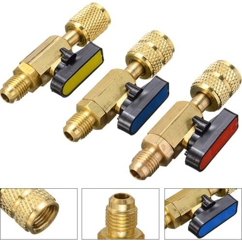 3pcs/lot Straight Ball Valves Air Refrigeration Charging Adapter Hoses Brass R410A Valve HVAC Tools Gauges 3 Color