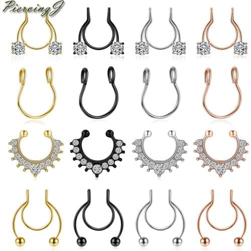 PiercingJ 4/16Pcs Stainless Steel 20G Nose Clip Nasal Septum Clip Hoop Septum Rings U-shaped Opening Non-piercing Mixed Type Set