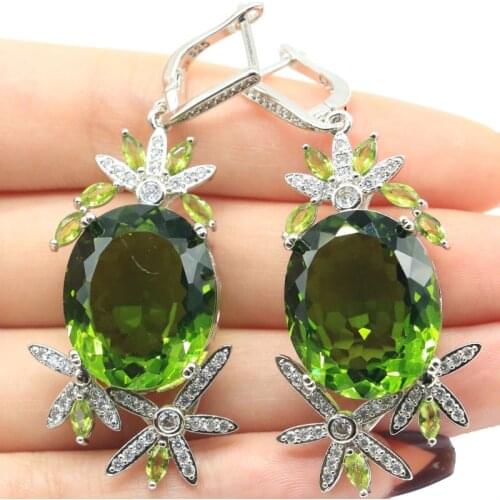 37x12mm SheCrown Lovely Cute Created Red Blood Ruby London Blue Topaz For Ladies Daily Wear Silver Earrings Wholesale