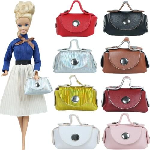 8 Pcs Fashion Lady Shopping Bright Leather Bag Handbag Purses for Barbie Doll for Blythe Doll Accessories Solid Color Toy Set