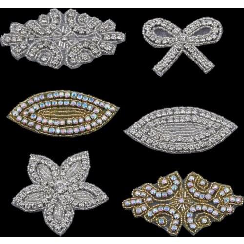 MASOKAN Handmade Bling Sew On Hot Fix Beaded Crystal AB Rhinestone Applique for Wedding Ornaments Baby Girl Hair Accessories
