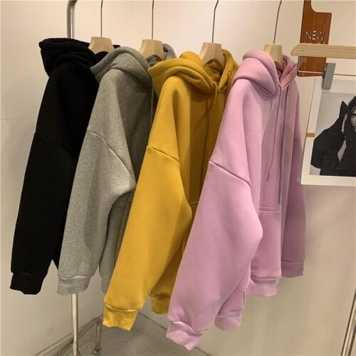 Basic Hooded Sweatshirt Womens 2020 New Long Sleeve Velvet Padded Composite Cotton Casual Warm Coat Winter Pullovers